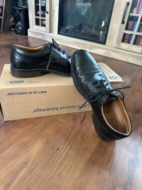 George Black Leather Lace-Up Cap-Toe Dress Shoes